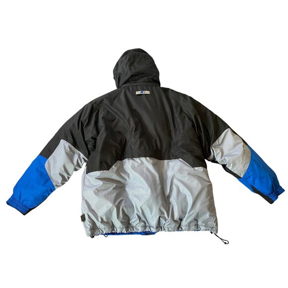 Starter Mens Large Hooded Winter Jacket Blue & Black Zip Off Hood Large - Picture 2 of 15